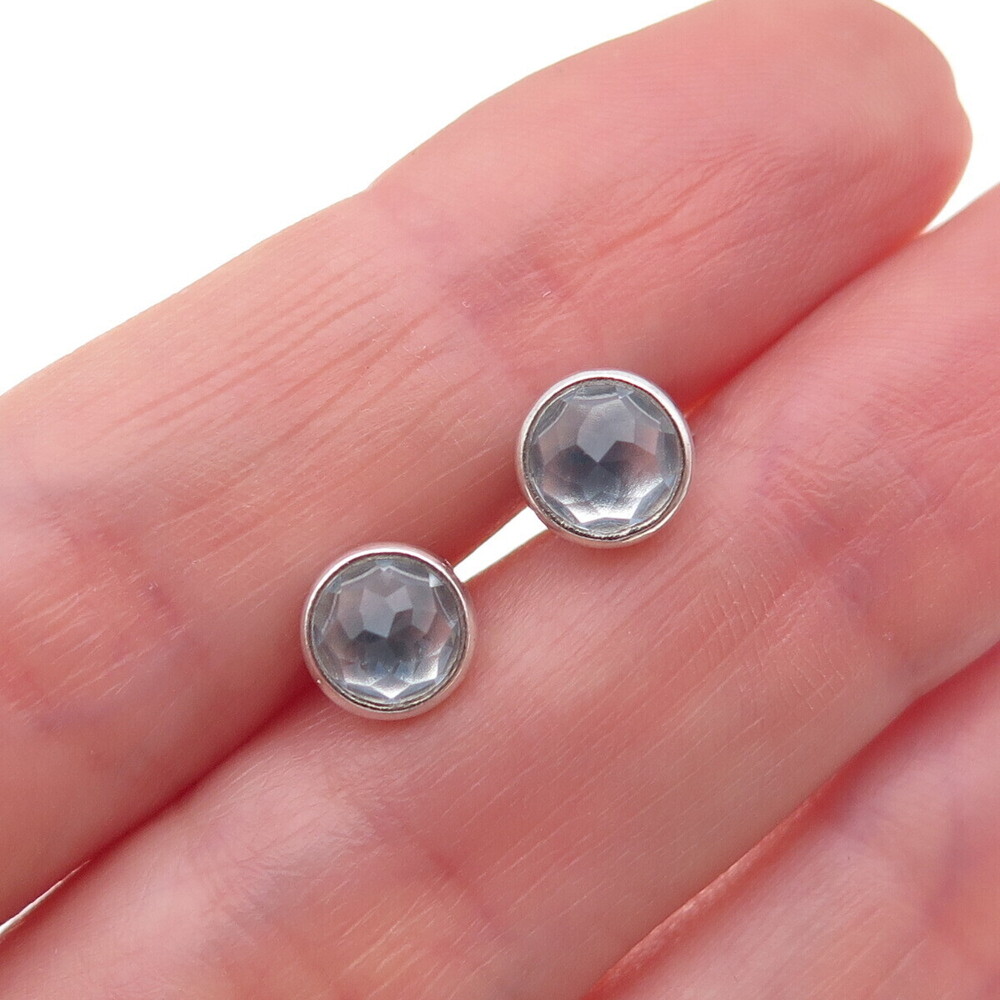 Pandora 925 Sterling Silver Blue Crystal March Birthstone Stud Earrings